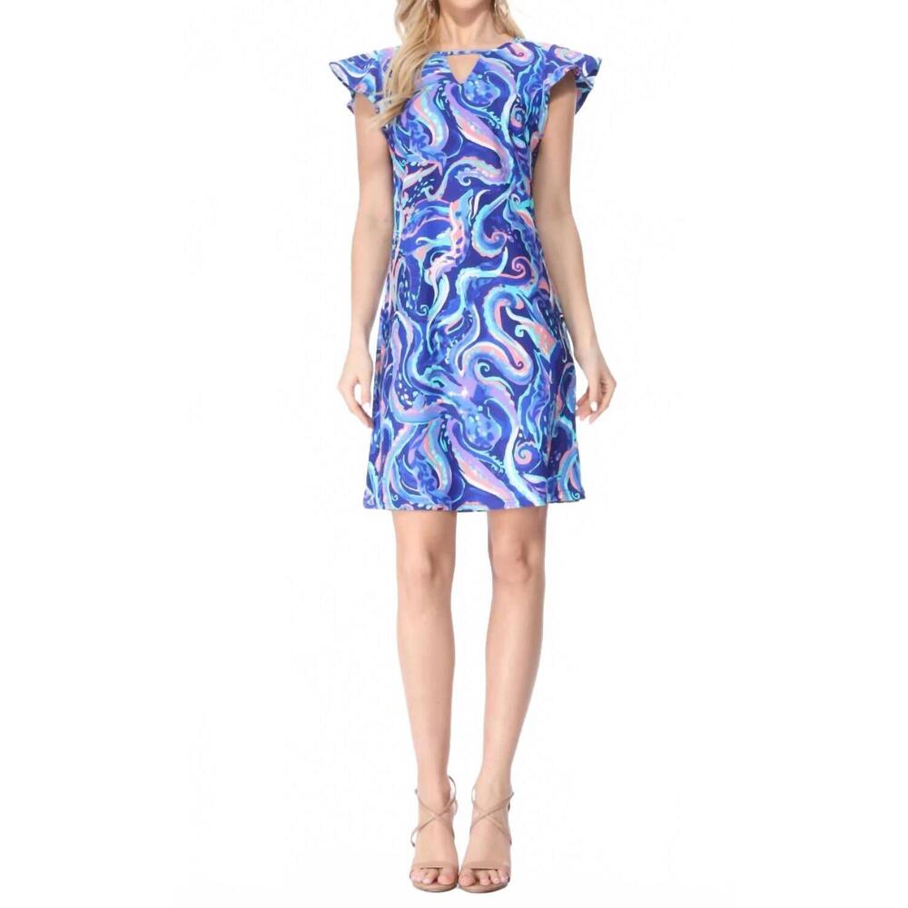 NEW ARYEH bianca cap sleeeve dress in turquoise
